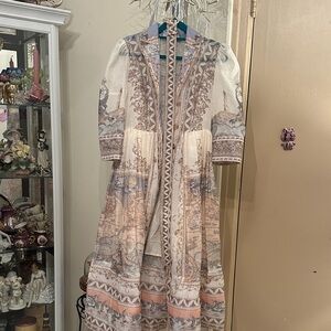 Zimmermann Cream and Pink Midi Dress